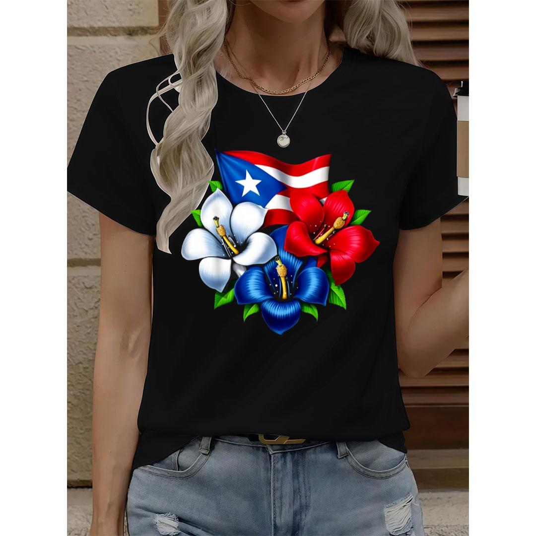 Vibrant Puerto Rican Flag & Flower T-Shirt – Unisex Cultural Pride Tee for Heritage Lovers - Dogmomhat