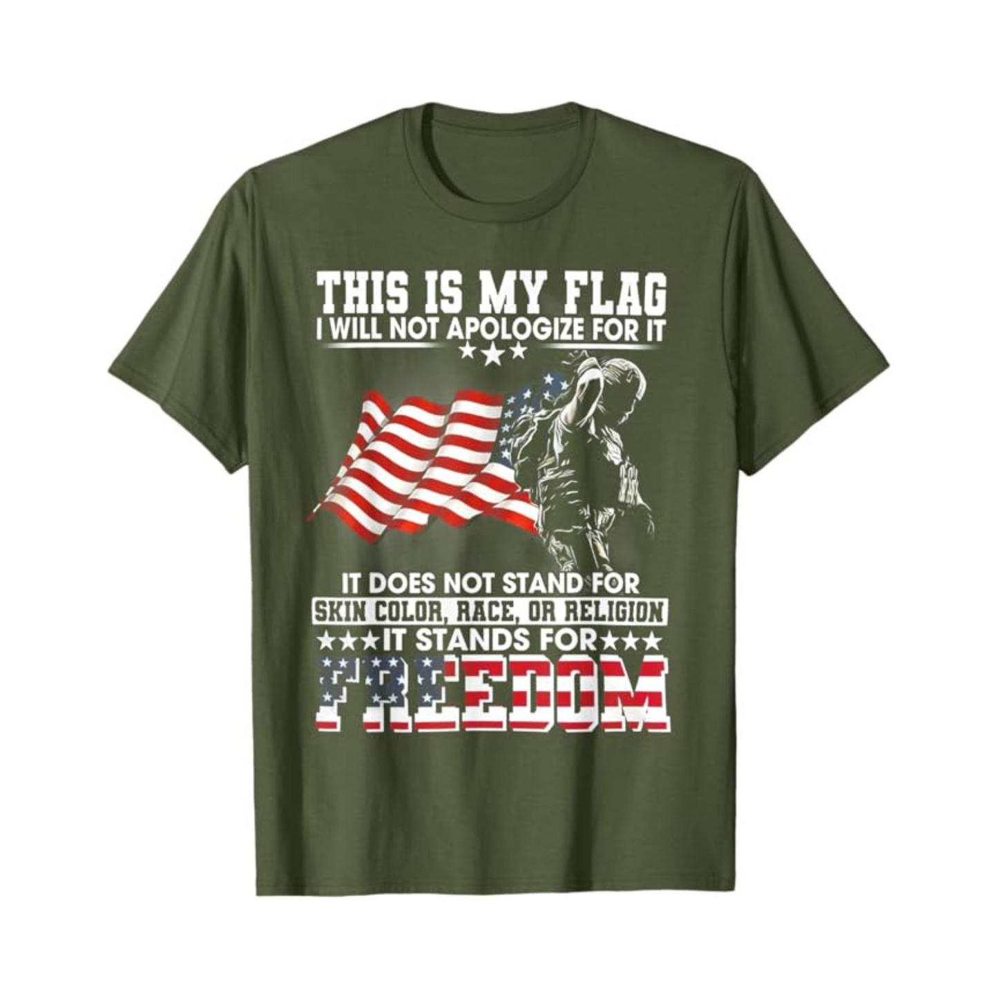 Vintage Patriotic American Flag & Soldier T-Shirt – "Stand for Freedom" Bold Slogan - dogmomhat