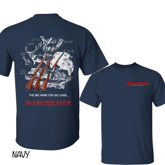 Winchester Big Game Graphic T-Shirt – Vintage Wildlife Sketch Outdoor Tee for Men - Dogmomhat