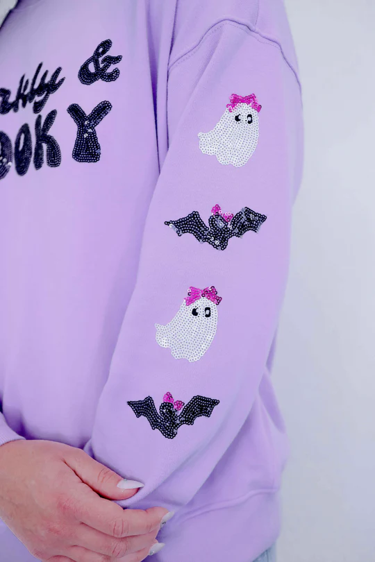 Women's Halloween Sequin Skeleton Crewneck Sweatshirt - Dogmomhat