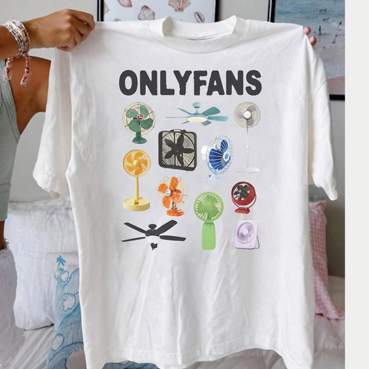 Women’s Letter & Fan Graphic T-Shirt – Casual Summer Round Neck Short Sleeve Tee for Daily Wear - Dogmomhat