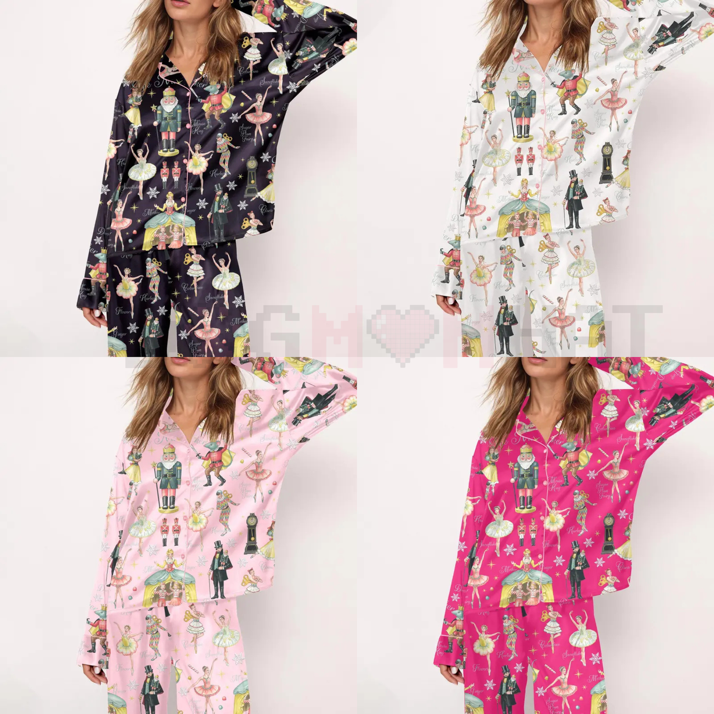 Women's Nutcracker Ballet Print Satin Pajama Set - dogmomhat