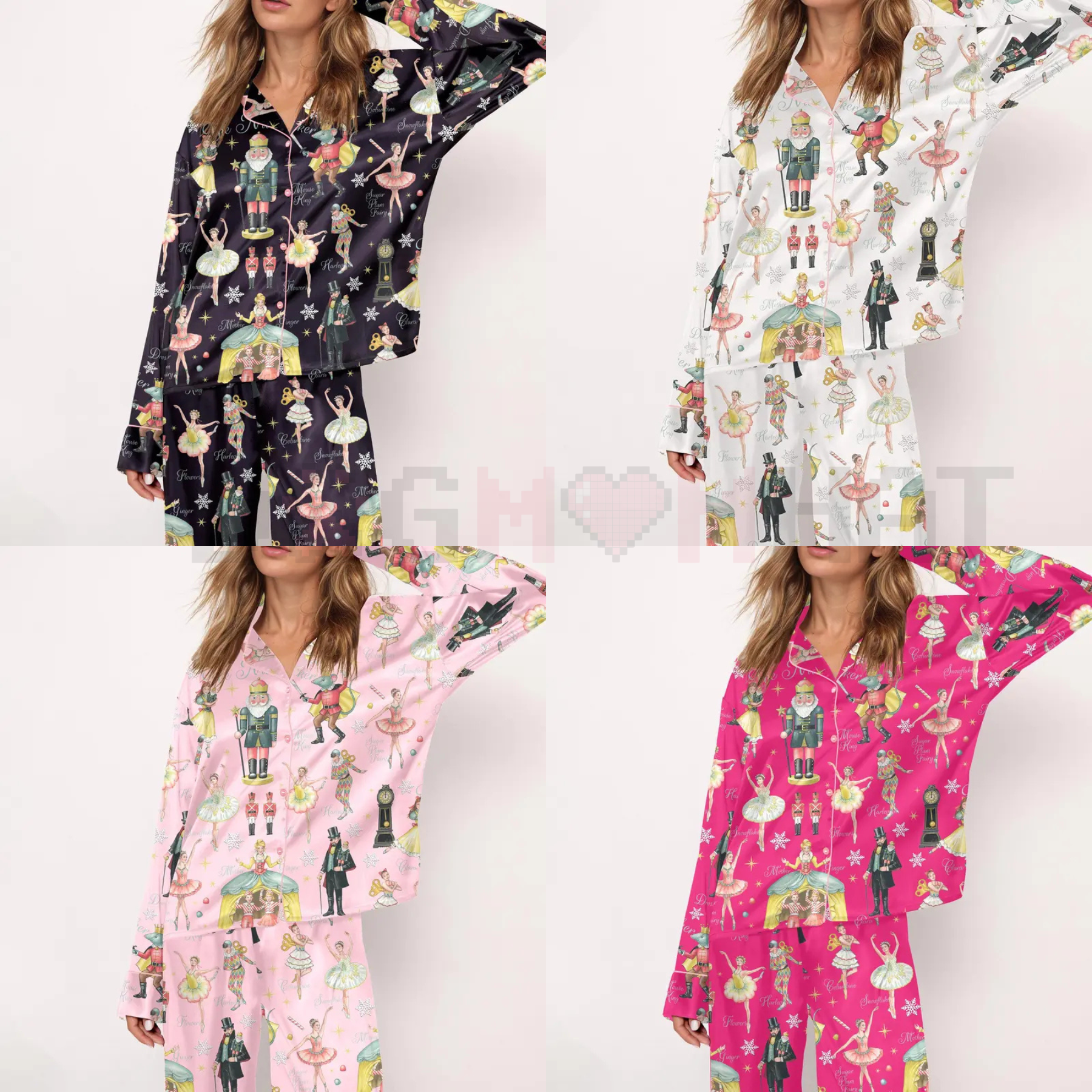 Women's Nutcracker Ballet Print Satin Pajama Set - dogmomhat