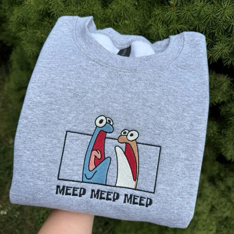 "Meep" Embroidered Unisex Sweatshirt Crewneck – Soft Cotton Blend Casual Top