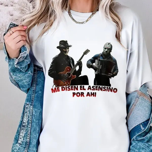 Jason & Freddy "Me Dicen El Asesino Por Ahí" Horror Shirt – Unique Killer Graphic Tee, Halloween Movie T-shirt