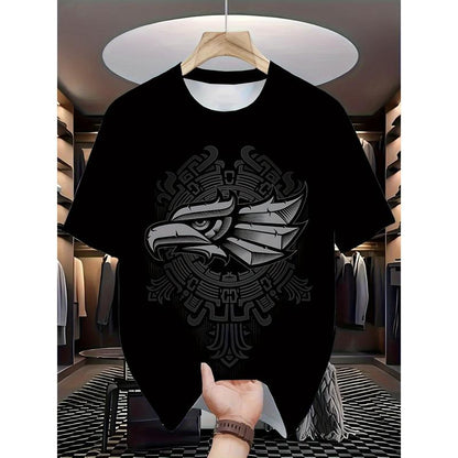 Quick-Dry 3D Eagle & Tribal Print T-Shirt - Men's Regular Fit Crew Neck Tee