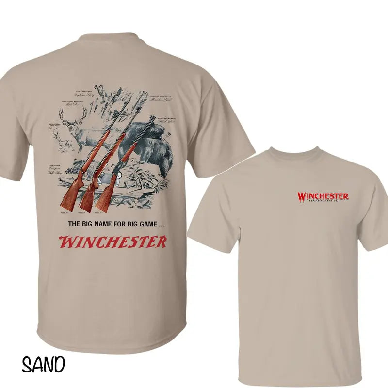 Winchester Big Game Graphic T-Shirt – Vintage Wildlife Sketch Outdoor Tee for Men