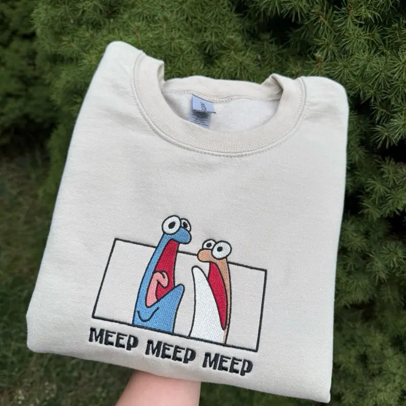 "Meep" Embroidered Unisex Sweatshirt Crewneck – Soft Cotton Blend Casual Top