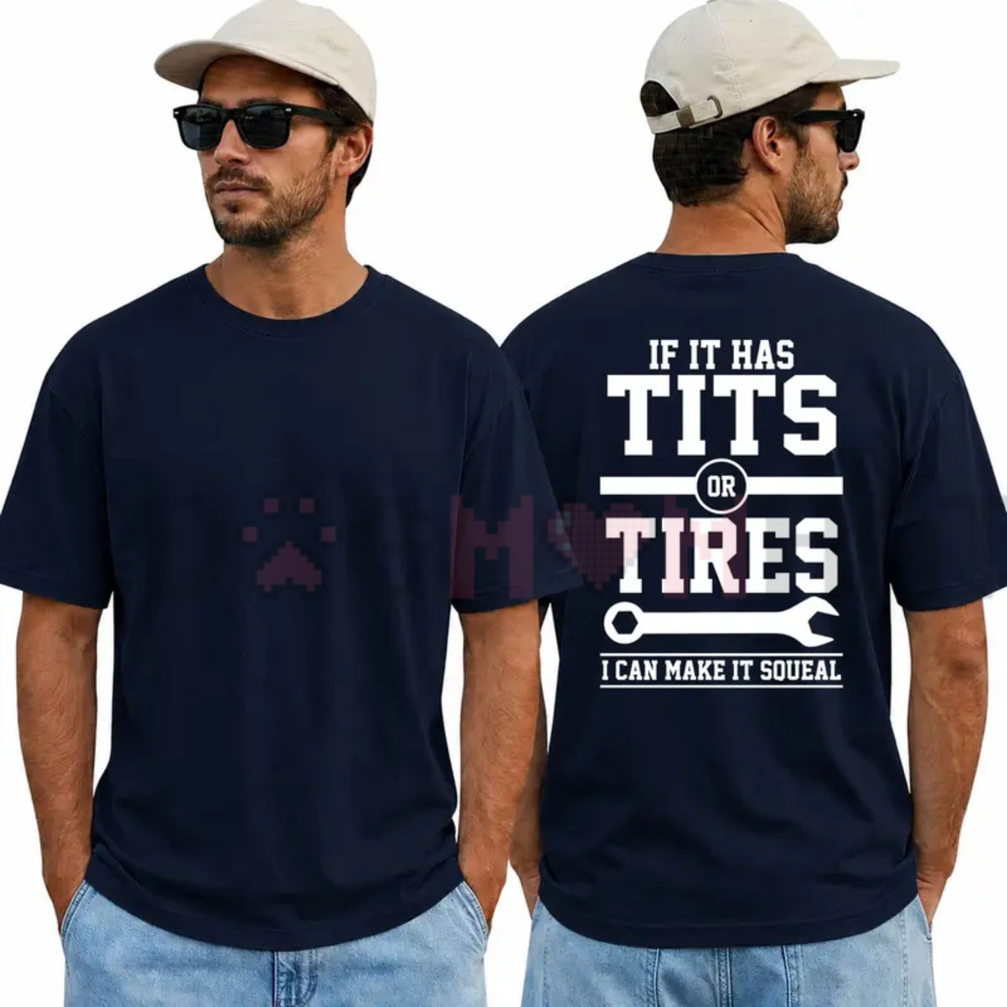 back view of If It Has Tits Or Tires Funny Mechanic Graphic T-Shirt - dogmomhat
