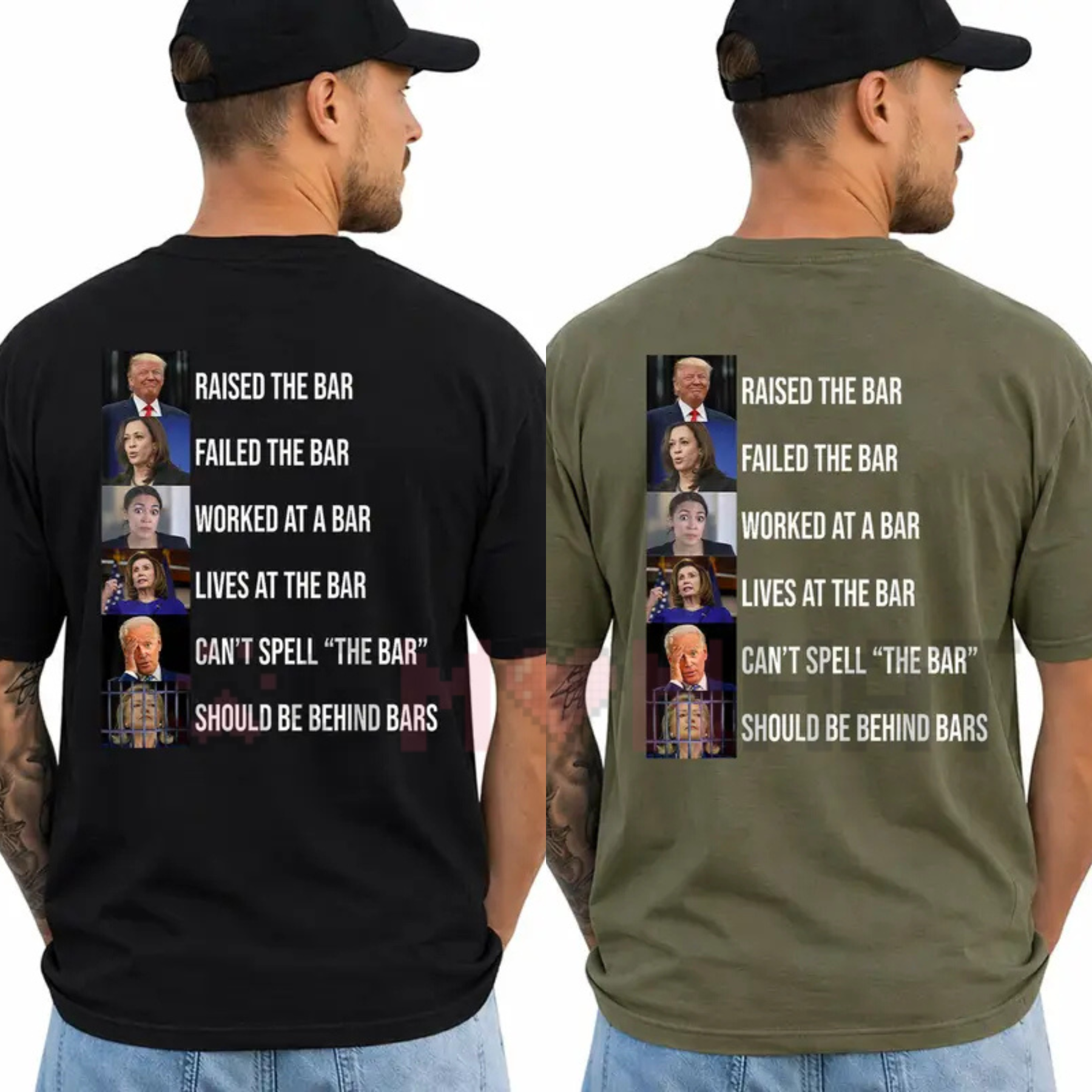 back view of the Trump Raised The Bar Failed The Bar Funny Satirical Graphic Washed T-Shirt - dogmomhat