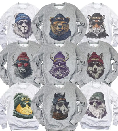 Spirit Animal Football Graphic Sweatshirt – Retro Game Day City Animal Sports Pullover