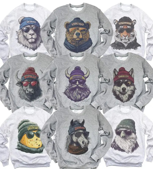 Spirit Animal Football Graphic Sweatshirt – Retro Game Day City Animal Sports Pullover
