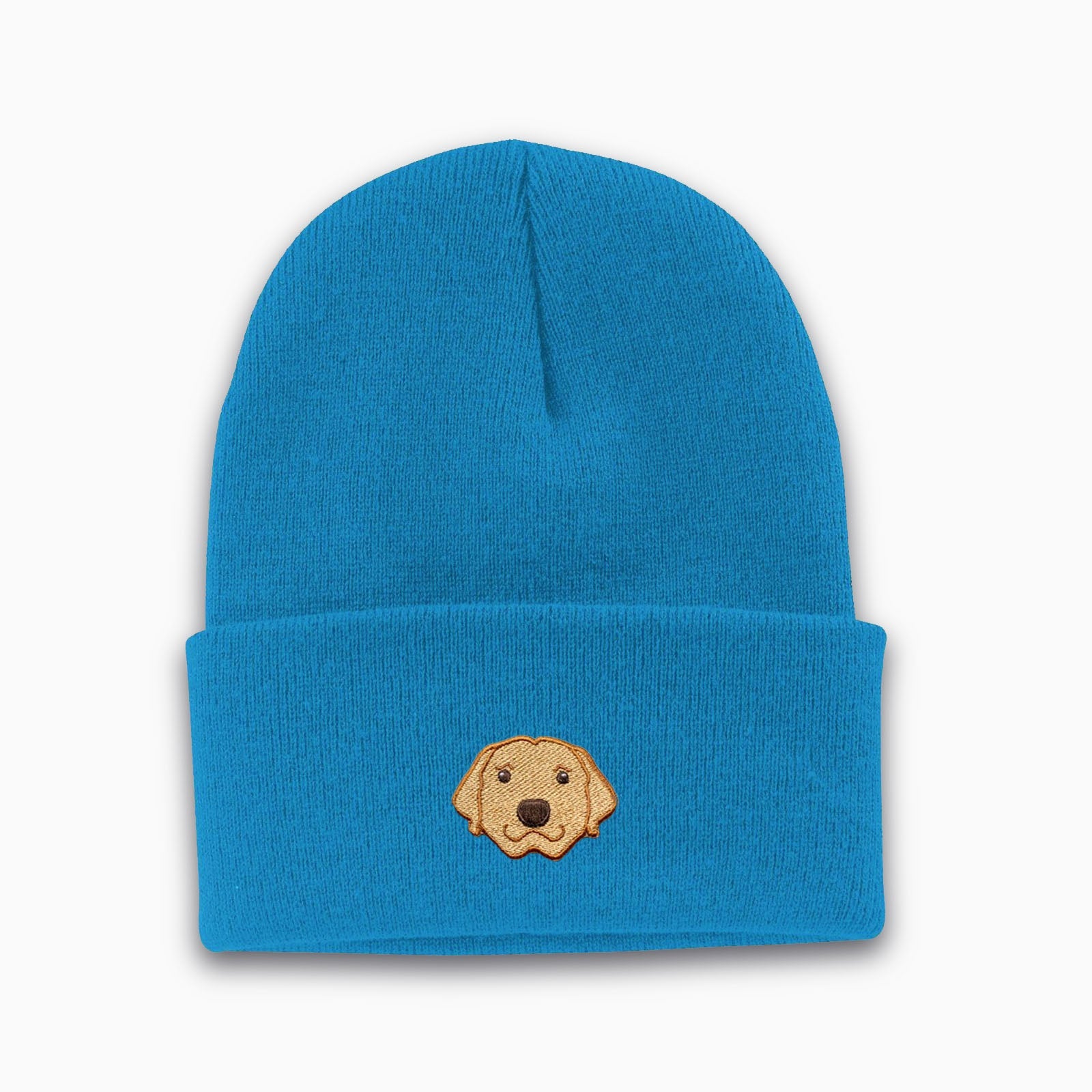 Neon Blue Custom Dog beanie personalized and embroidered on the front.