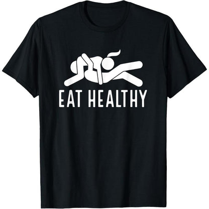 Men’s 220g Heavyweight Cotton T-Shirt – Double-Sided Print Tee with Healthy Lifestyle Theme