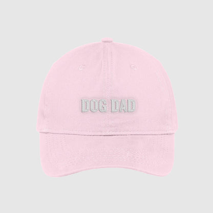 Blush pink Dog Dad Hat embroidered with white text