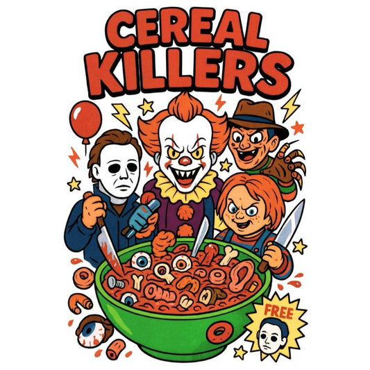 Cereal Halloween Characters T-Shirt – Custom Spooky Cartoon Tee, Black Short Sleeve Shirt for Men & Women