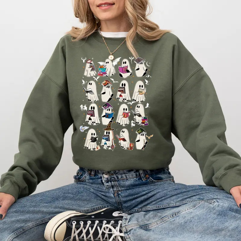 Retro Ghost Book Club Sweatshirt – Bookish Ghost Reading Tee, Halloween Gift for Book Lovers