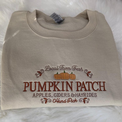 Pumpkin Patch Embroidered Sweatshirt – Cozy Fall Pullover for Women & Men, Autumn Farm Style