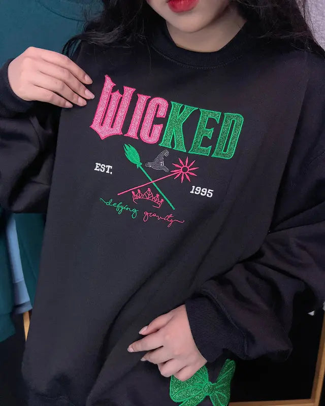 Wicked Embroidered Sweatshirt – KMH Defy Gravity Applique Glinda Good Witch | Wizard of Oz Halloween Gift for Her