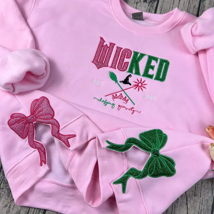 Wicked Embroidered Sweatshirt – KMH Defy Gravity Applique Glinda Good Witch | Wizard of Oz Halloween Gift for Her