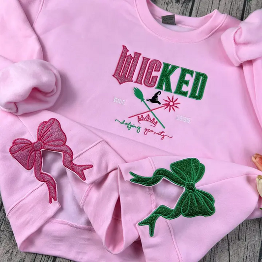 Wicked Embroidered Sweatshirt – KMH Defy Gravity Applique Glinda Good Witch | Wizard of Oz Halloween Gift for Her