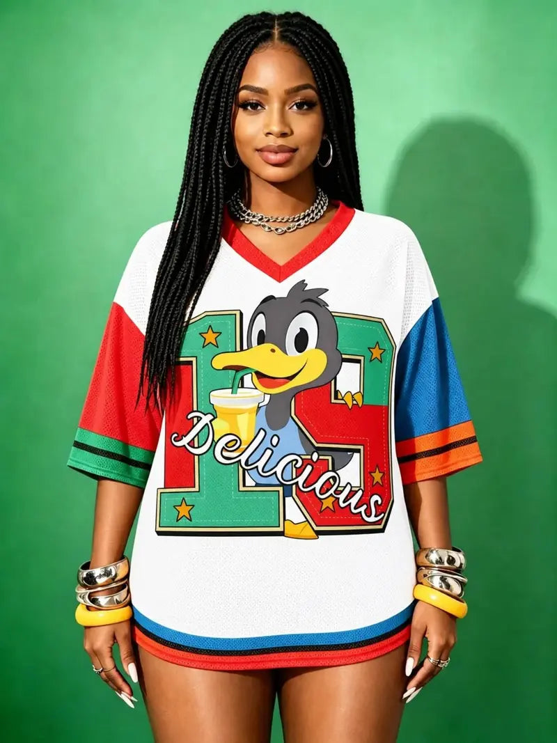 Y2K Retro Mesh Doll V-Neck Sporty Tee