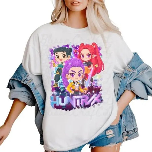 Kpop Demon Hunters Huntrix T-Shirt – Mira, Rumi, Joey Graphic Tee, Cotton Unisex Fit, Gift for Fans