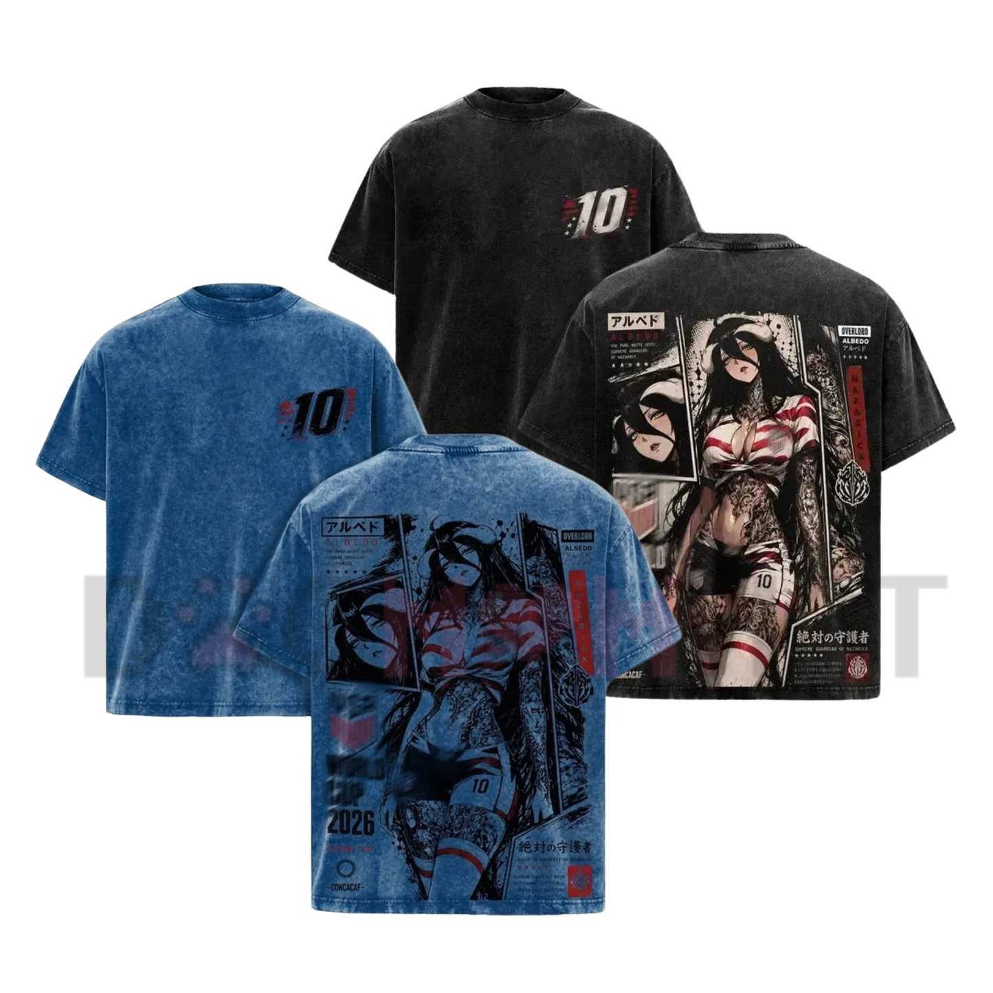 view of the Albedo Overlord Vintage Washed Heavyweight Tee featuring the Japanese Irezumi gothic tattoo art layout