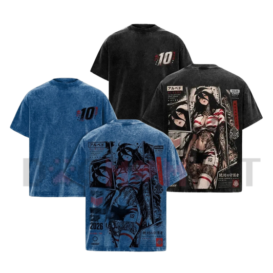 view of the Albedo Overlord Vintage Washed Heavyweight Tee featuring the Japanese Irezumi gothic tattoo art layout